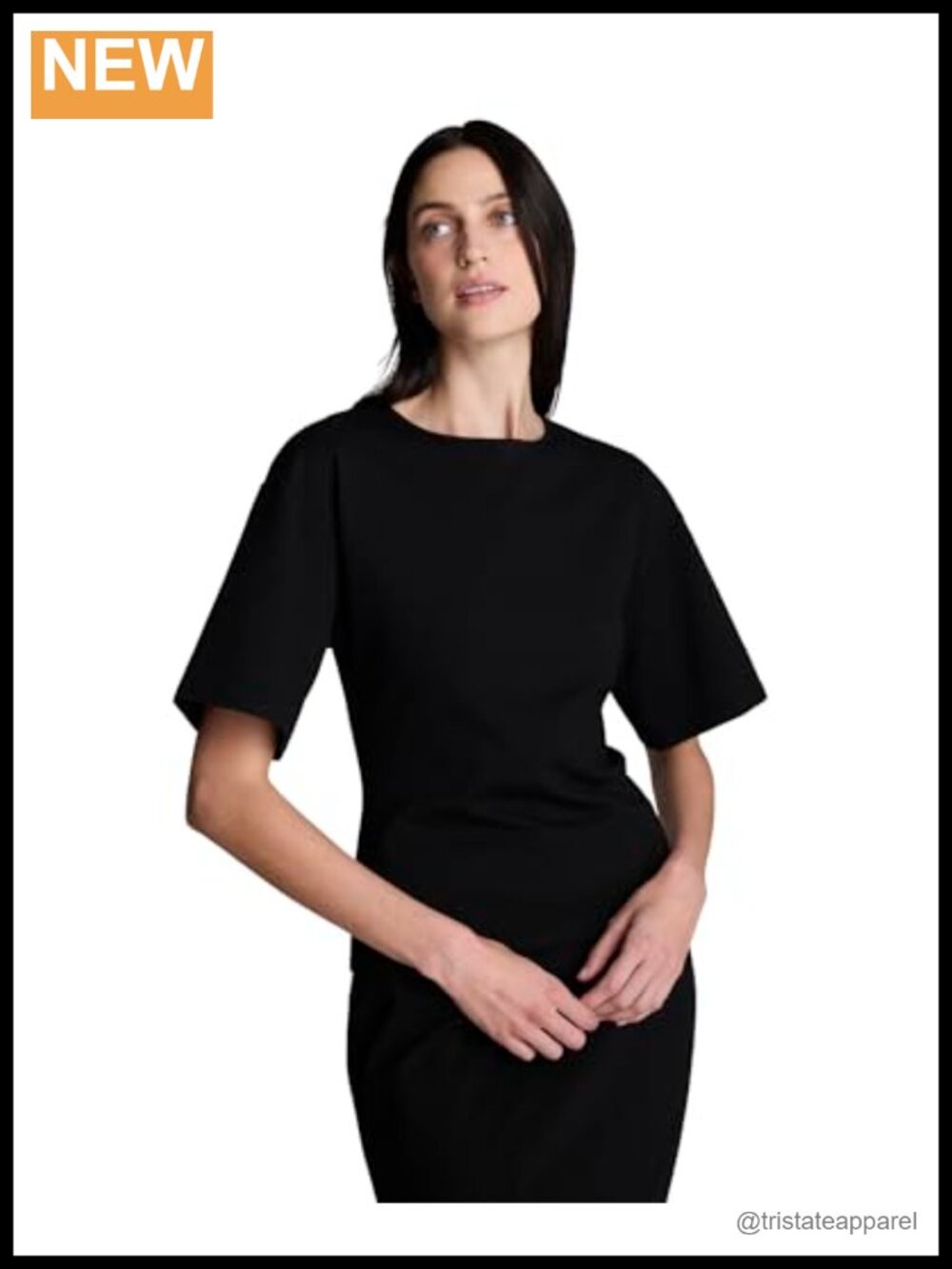 Women's Short Sleeve Cut-Out Back Top Viscose Blend Crew Neck
